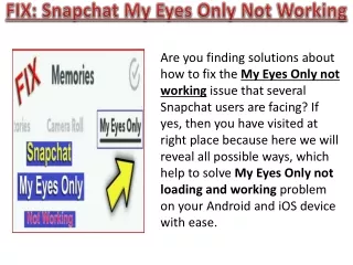 How to Fix 'Snapchat My Eyes Only Not Working'? Complete Guide!!