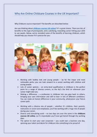 Why Are Online Childcare Courses in the UK Important