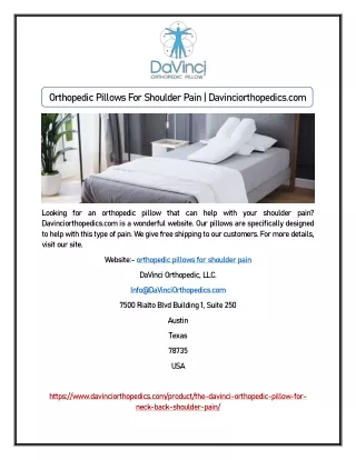 Orthopedic Pillows For Shoulder Pain | Davinciorthopedics.com