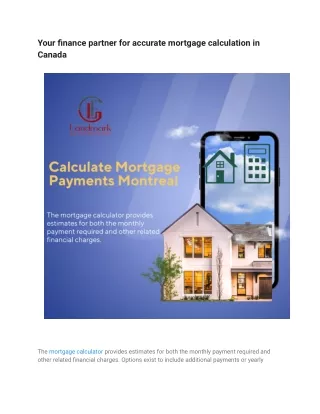 Your finance partner for accurate mortgage calculation in Canada