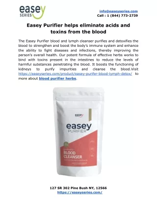 Easey Purifier helps eliminate acids and toxins from the blood
