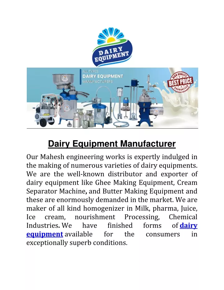 dairy equipment manufacturer our mahesh