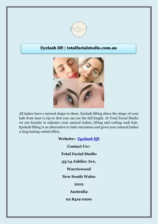 Eyelash lift | totalfacialstudio.com.au