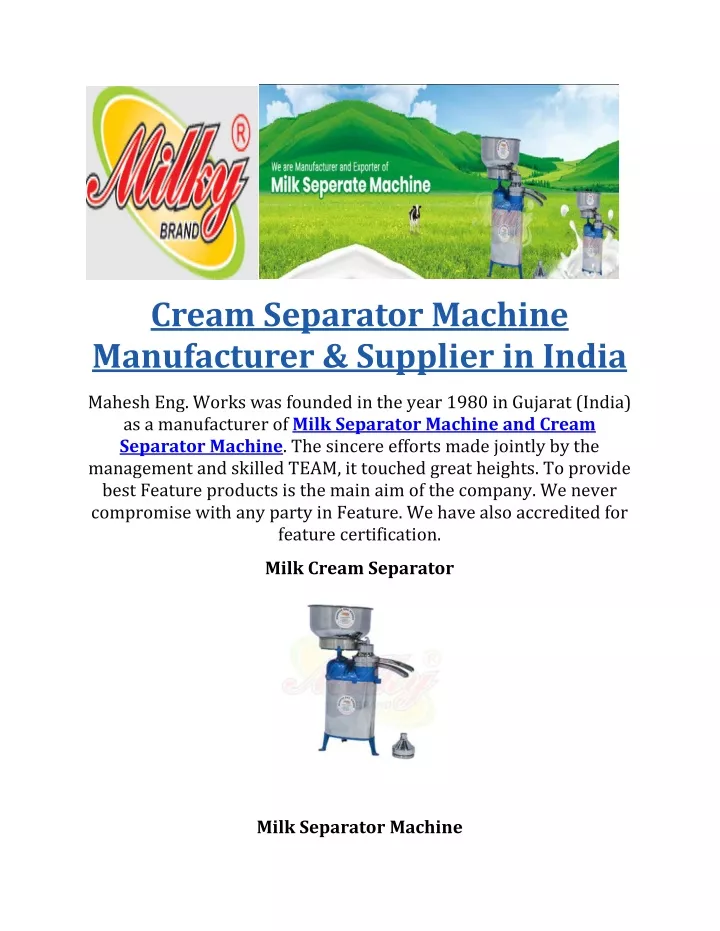 cream separator machine manufacturer supplier