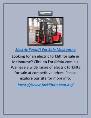 Electric Forklift For Sale Melbourne | Forklift4u.com.au