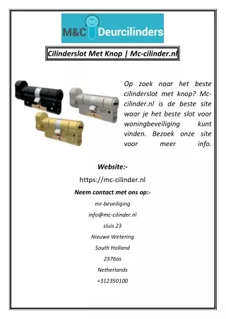 Cilinderslot Met Knop  Mc-cilinder.nl