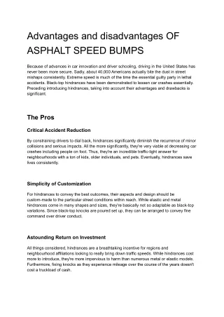 Advantages and disadvantages OF ASPHALT SPEED BUMPS