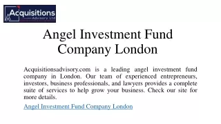 Angel Investment Fund Company London | Acquisitionsadvisory.com