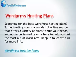 Wordpress Hosting Plans  Turnuphosting.com