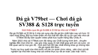 Đá gà V79bet — Chơi đá gà SV388 & S128 trực tuyến