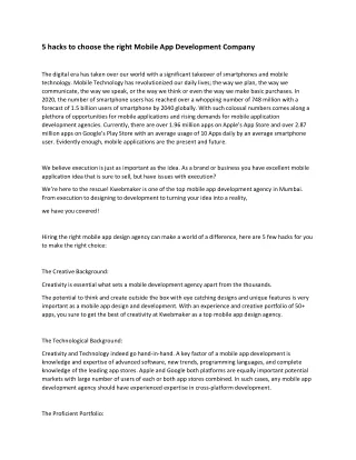 5 hacks to choose the right Mobile App Development Company