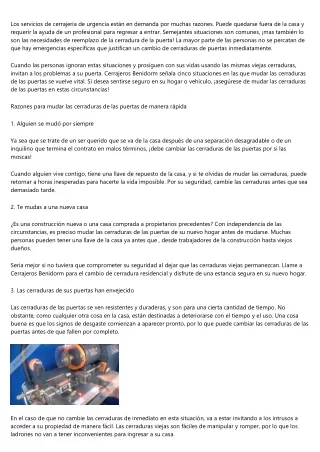Las primordiales razones para solicitar un cambio de cerradura