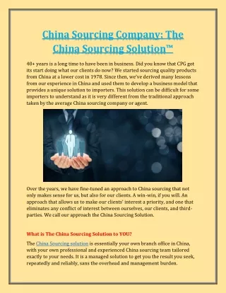 China Sourcing Company- The China Sourcing Solution™