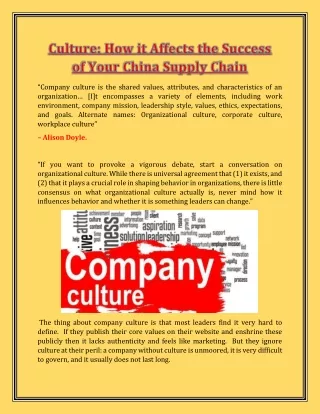 Culture- How it Affects the Success of Your China Supply Chain