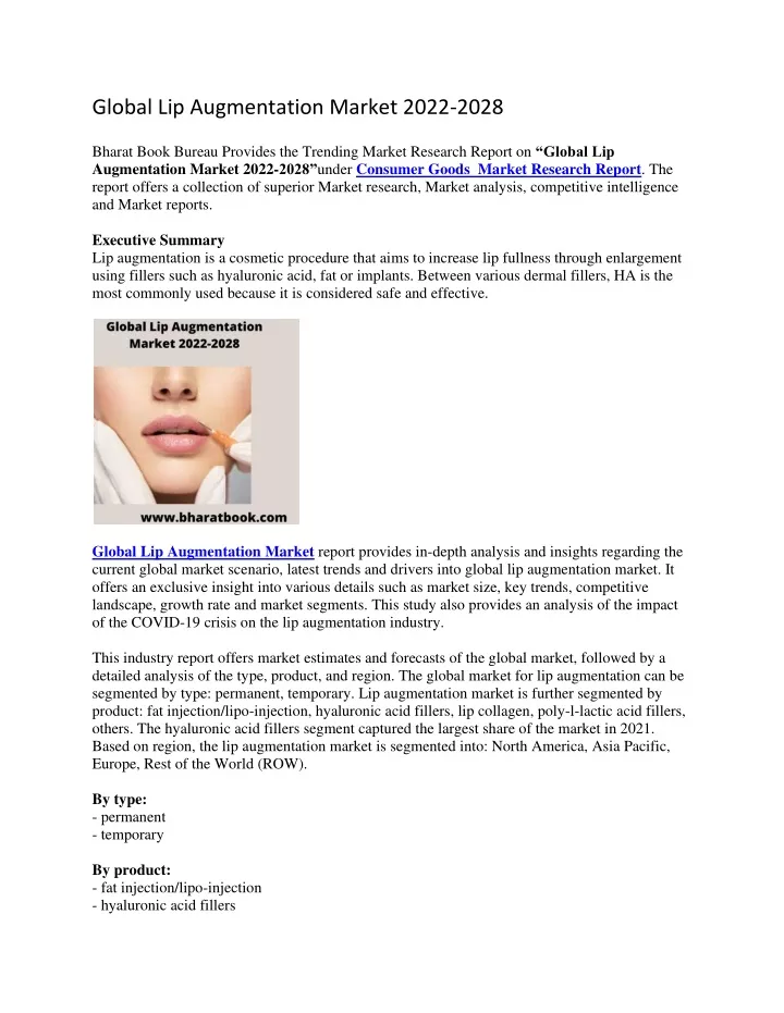 global lip augmentation market 2022 2028