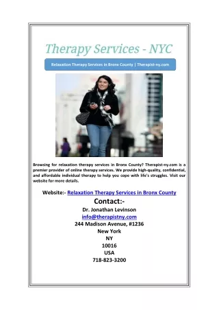 Relaxation Therapy Services in Bronx County | Therapist-ny.com