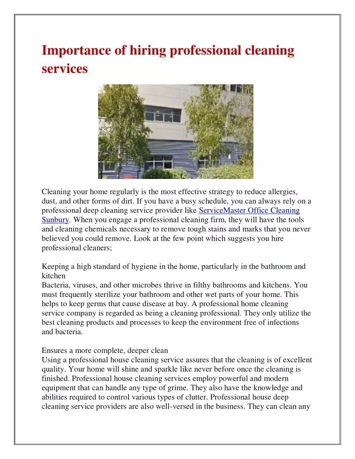 importance of hiring professional cleaning