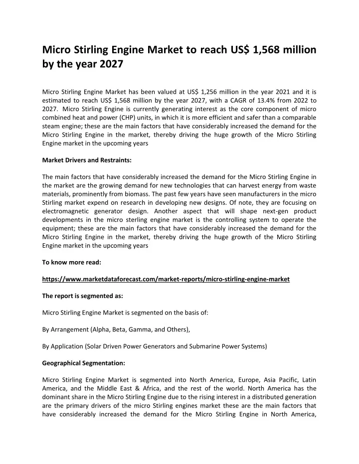 micro stirling engine market to reach