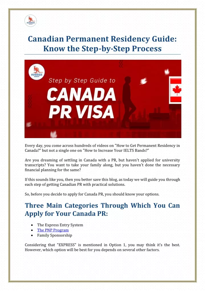 canadian permanent residency guide know the step