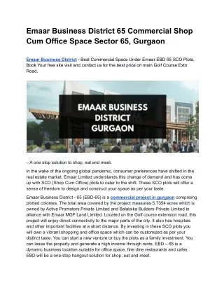 Emaar Business District 65 Commercial Shop Cum Office Space Sector 65, Gurgaon