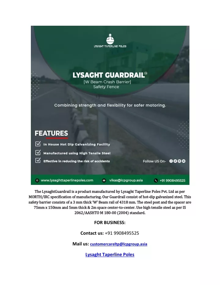 the lysaghtguardrail is a product manufactured