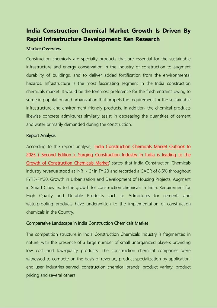 india construction chemical market growth
