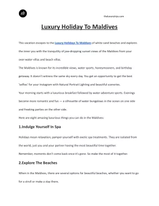 Luxury Holiday To Maldives