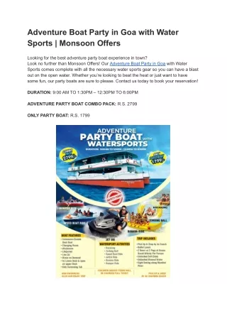 Adventure Boat Party in Goa with Water Sports _ Monsoon Offers