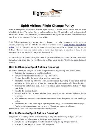 spirit airlines flight change policy