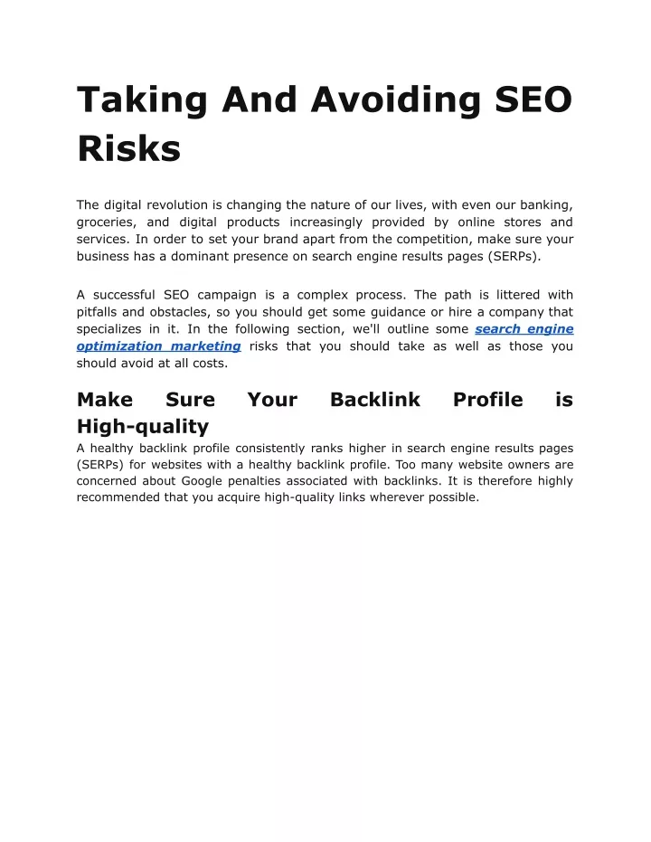 taking and avoiding seo risks