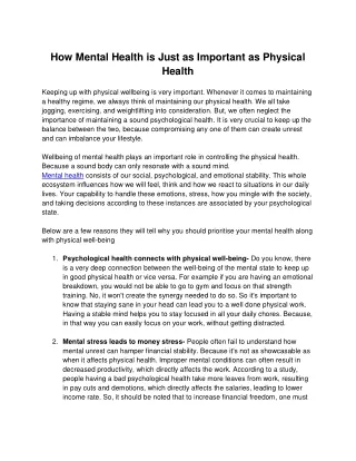 How Mental Health is Just as Important as Physical Health