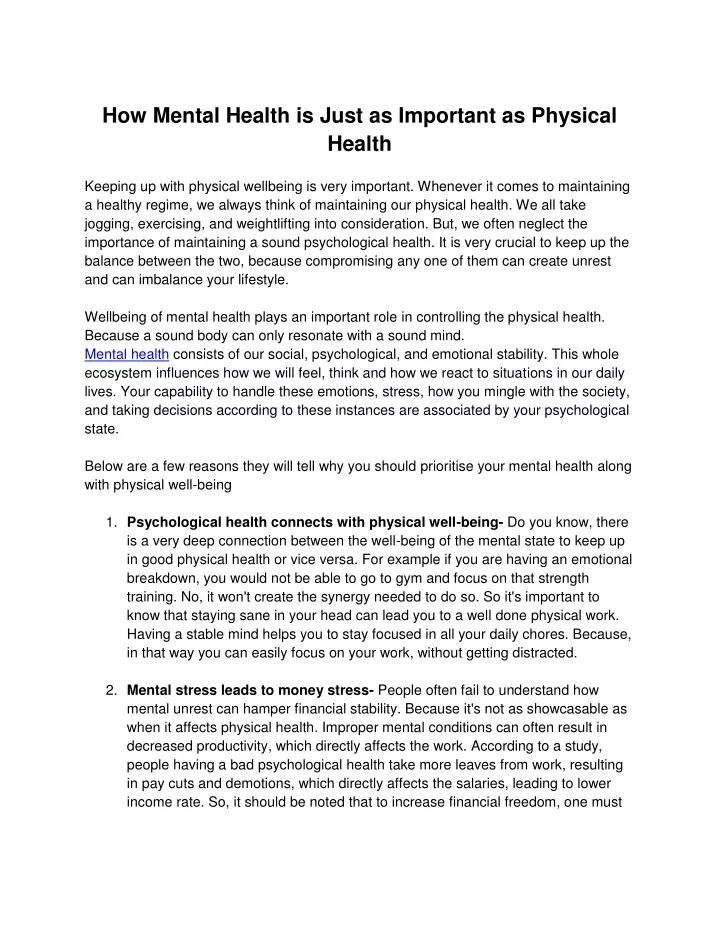 how mental health is just as important