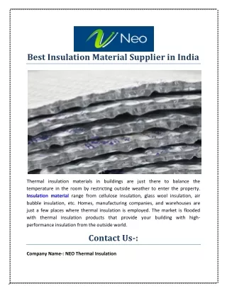 Insulation Material Supplier in India