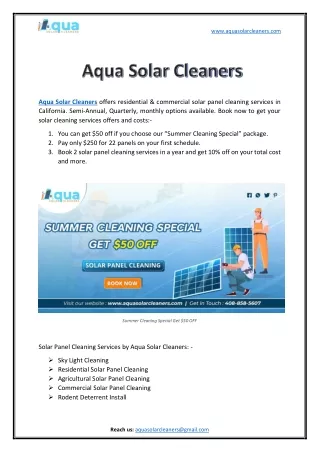 Aqua Solar Panels Cleaning Company California - Book Now