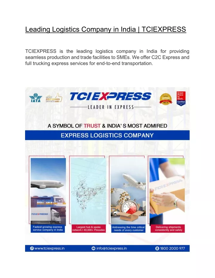 leading logistics company in india tciexpress