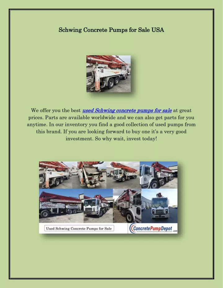 schwing concrete pumps for sale usa schwing