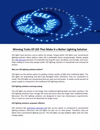 Winning Traits Of LED That Make It a Better Lighting Solution