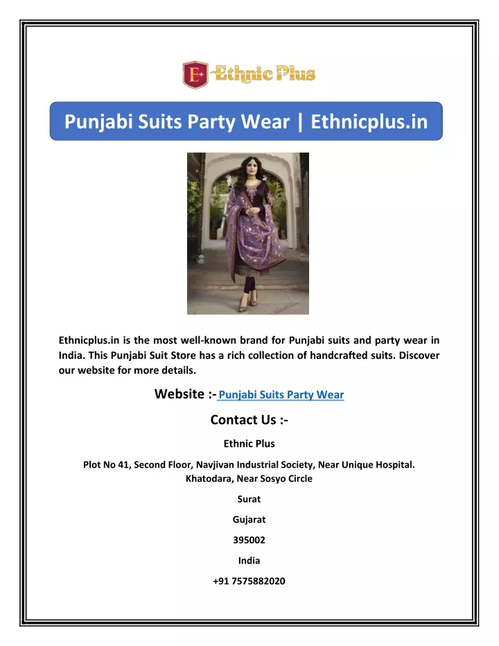 punjabi suits party wear ethnicplus in