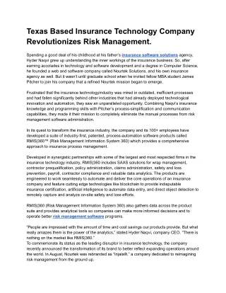 Texas Based Insurance Technology Company Revolutionizes Risk Management.