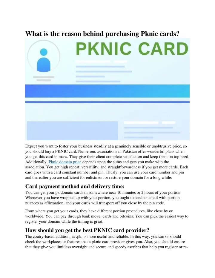 what is the reason behind purchasing pknic cards