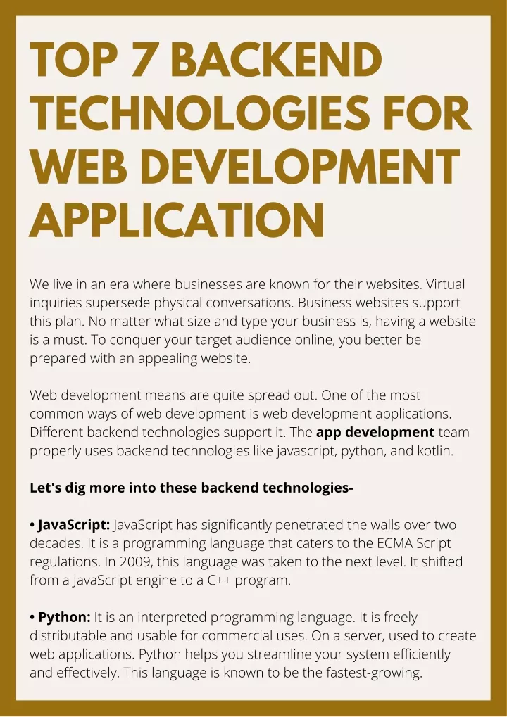 top 7 backend technologies for web development