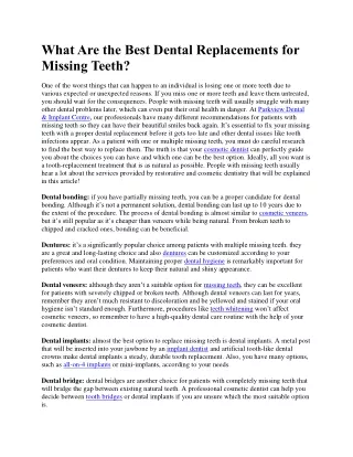 What Are the Best Dental Replacements for Missing Teeth