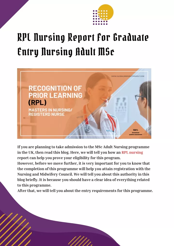 rpl nursing report for graduate entry nursing