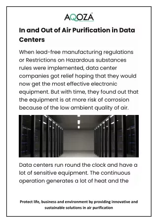 In and Out of Air Purification in Data Centers