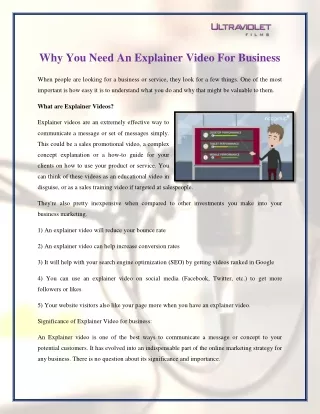 Why You Need An Explainer Video For Business