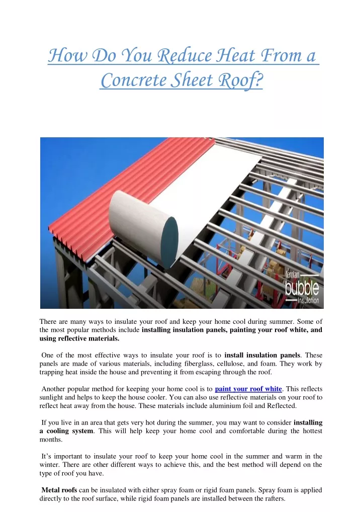 how do you reduce heat from a concrete sheet roof