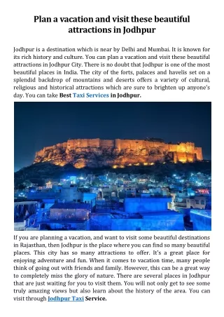 Plan a vacation and visit these beautiful attractions in Jodhpur