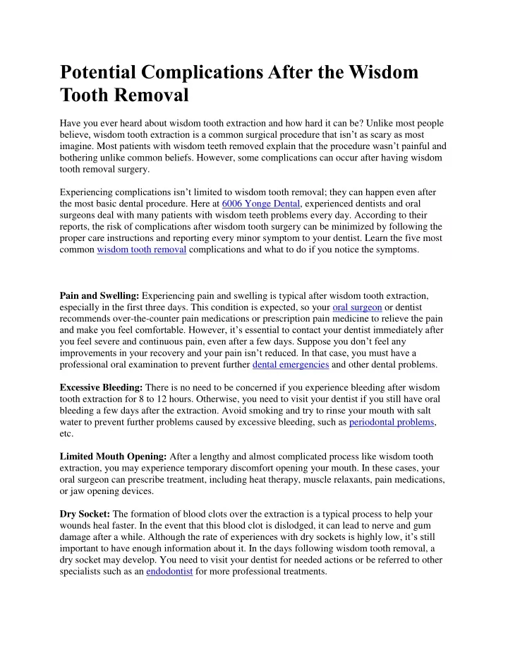 potential complications after the wisdom tooth