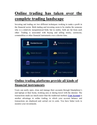 Online trading has taken over the complete trading landscape