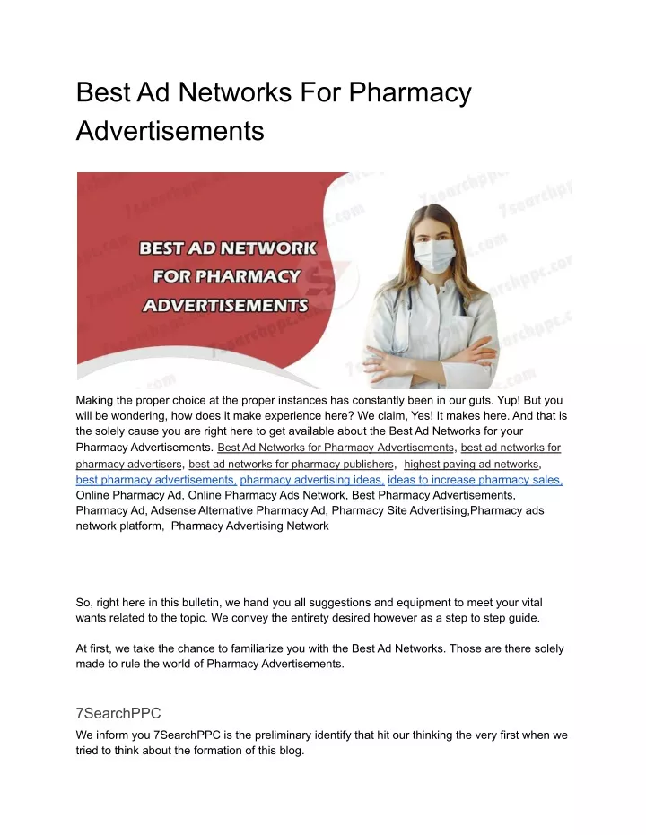 best ad networks for pharmacy advertisements